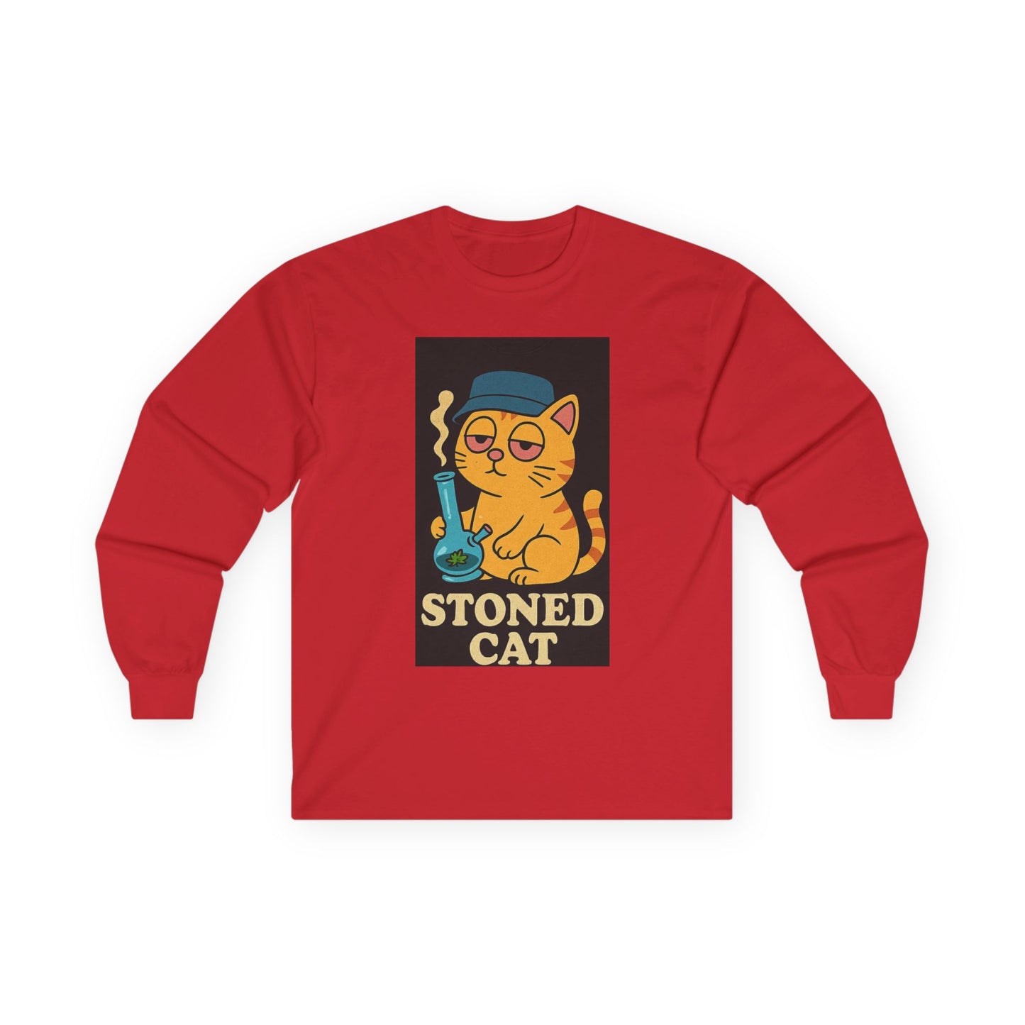 Stoned Cat Long Sleeve Tee, Funny Cat Shirt, Unisex Cotton Tee, Gift for Cat Lovers, Weed Humor Apparel, Cool Casual Wear