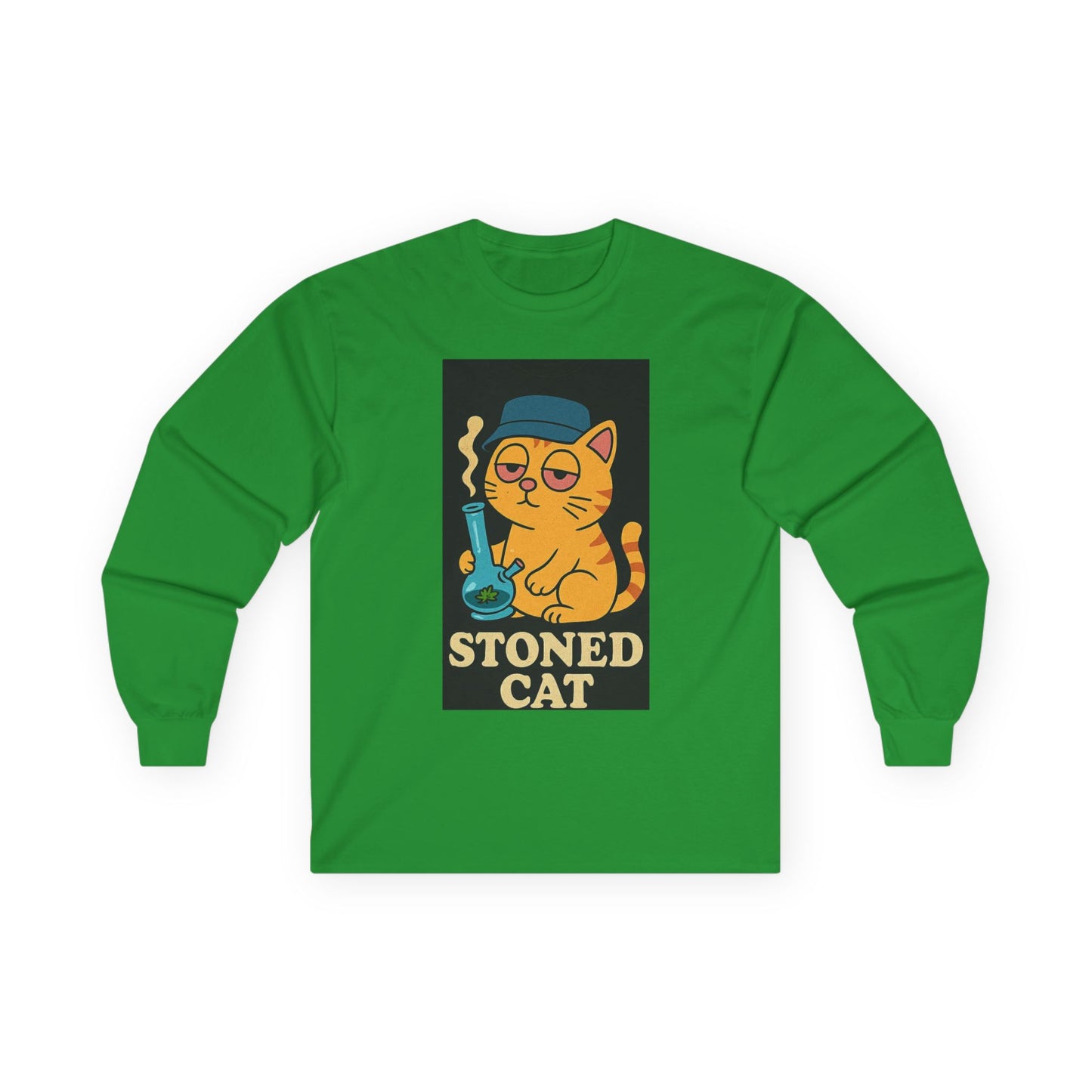 Stoned Cat Long Sleeve Tee, Funny Cat Shirt, Unisex Cotton Tee, Gift for Cat Lovers, Weed Humor Apparel, Cool Casual Wear