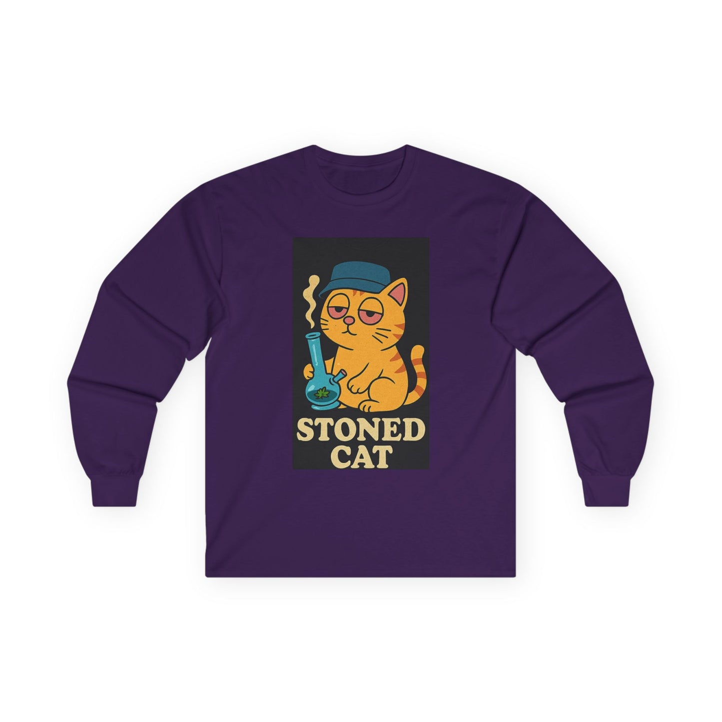 Stoned Cat Long Sleeve Tee, Funny Cat Shirt, Unisex Cotton Tee, Gift for Cat Lovers, Weed Humor Apparel, Cool Casual Wear