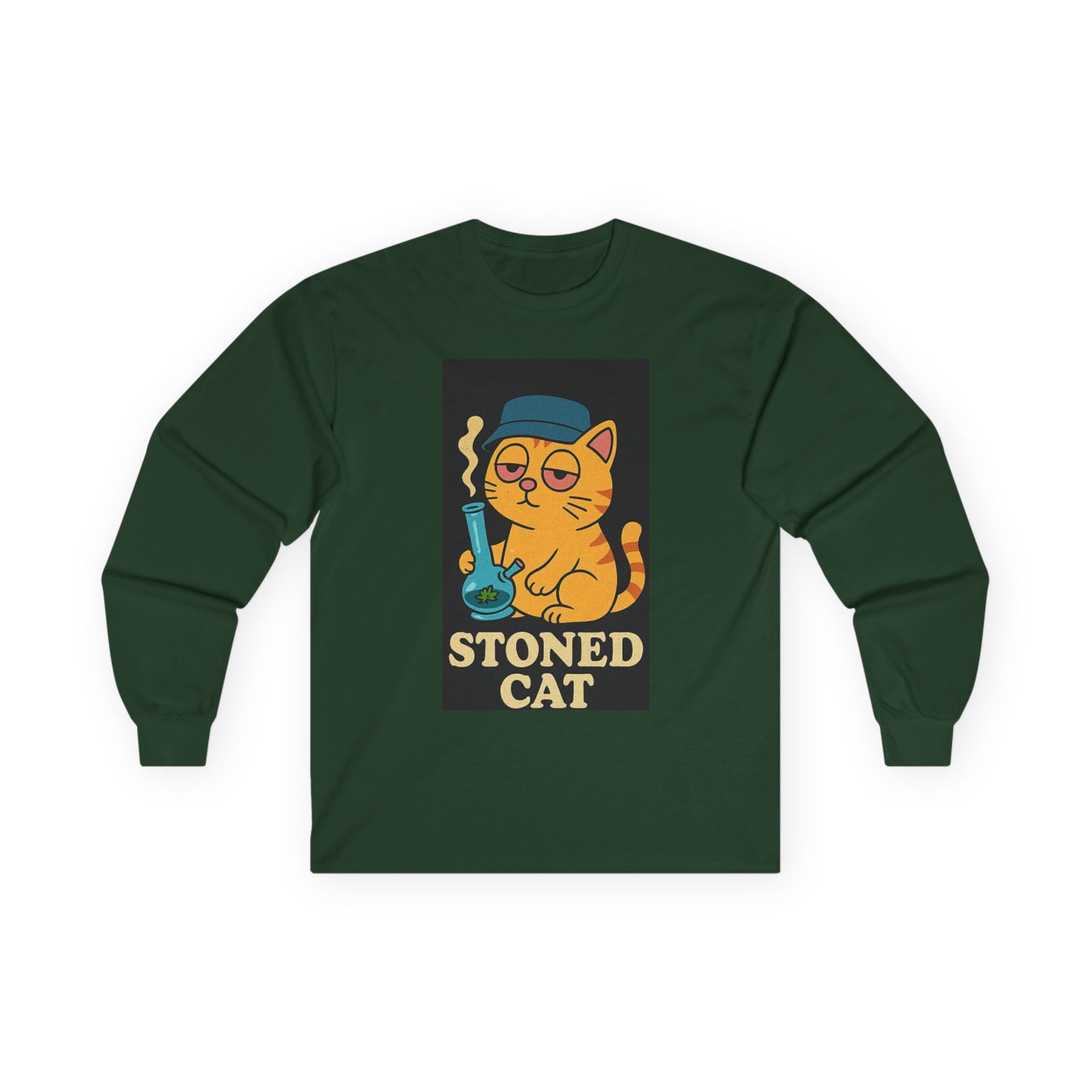 Stoned Cat Long Sleeve Tee, Funny Cat Shirt, Unisex Cotton Tee, Gift for Cat Lovers, Weed Humor Apparel, Cool Casual Wear