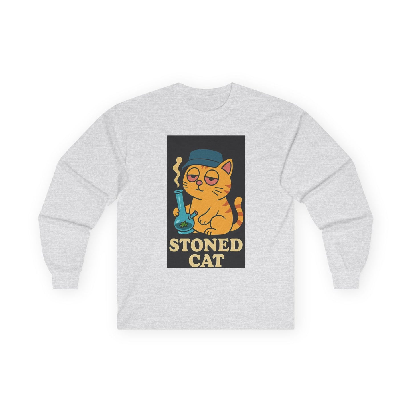 Stoned Cat Long Sleeve Tee, Funny Cat Shirt, Unisex Cotton Tee, Gift for Cat Lovers, Weed Humor Apparel, Cool Casual Wear