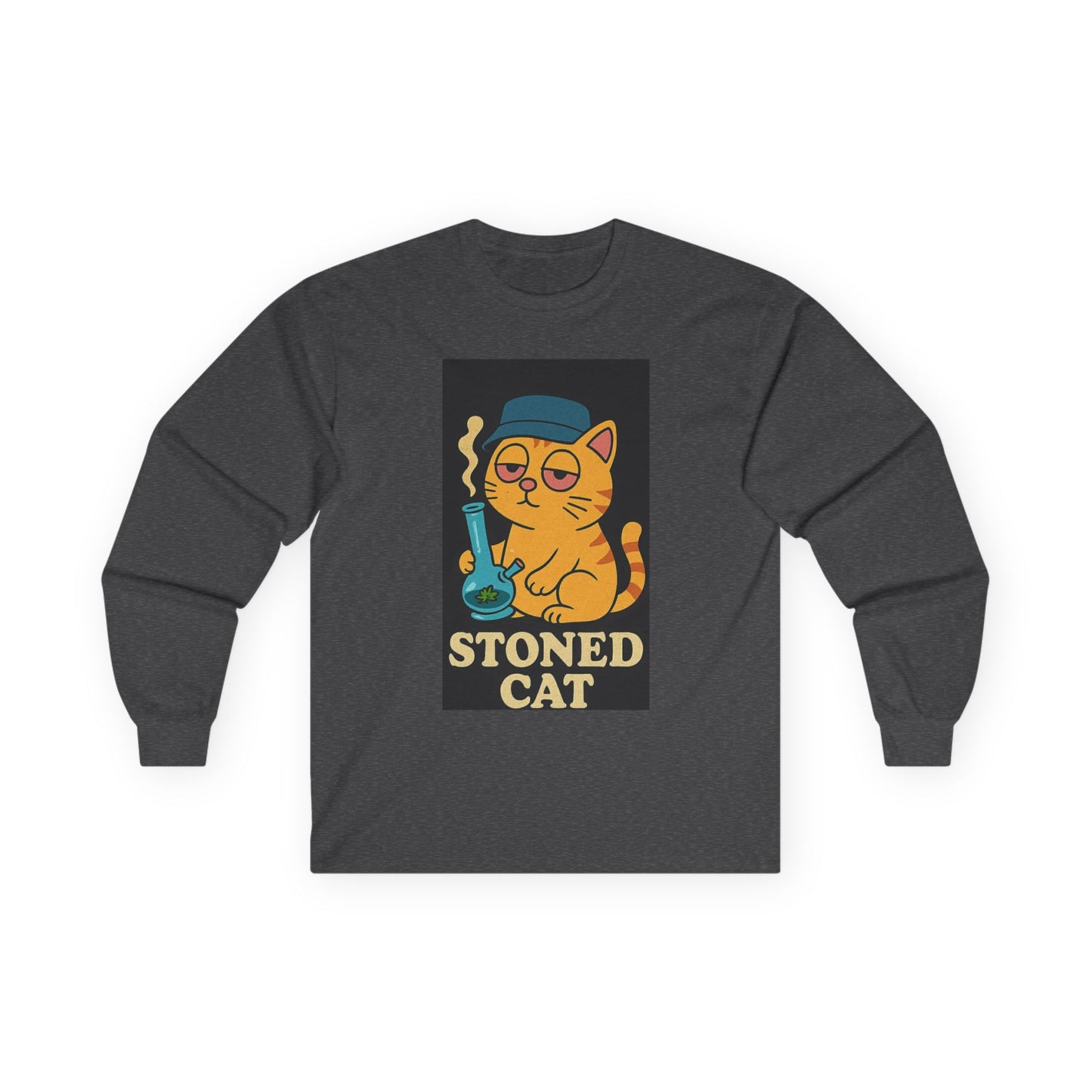 Stoned Cat Long Sleeve Tee, Funny Cat Shirt, Unisex Cotton Tee, Gift for Cat Lovers, Weed Humor Apparel, Cool Casual Wear