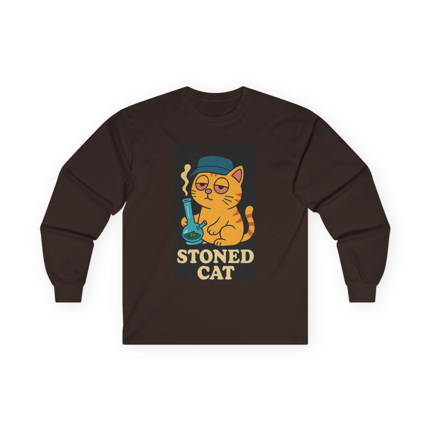 Stoned Cat Long Sleeve Tee, Funny Cat Shirt, Unisex Cotton Tee, Gift for Cat Lovers, Weed Humor Apparel, Cool Casual Wear
