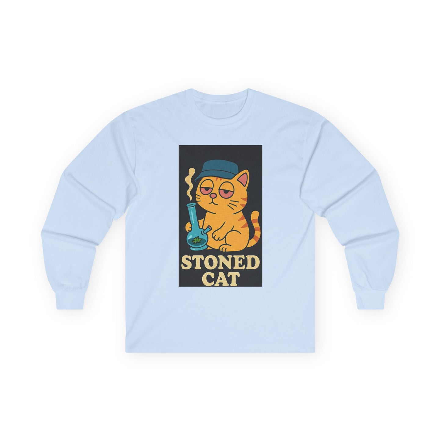 Stoned Cat Long Sleeve Tee, Funny Cat Shirt, Unisex Cotton Tee, Gift for Cat Lovers, Weed Humor Apparel, Cool Casual Wear