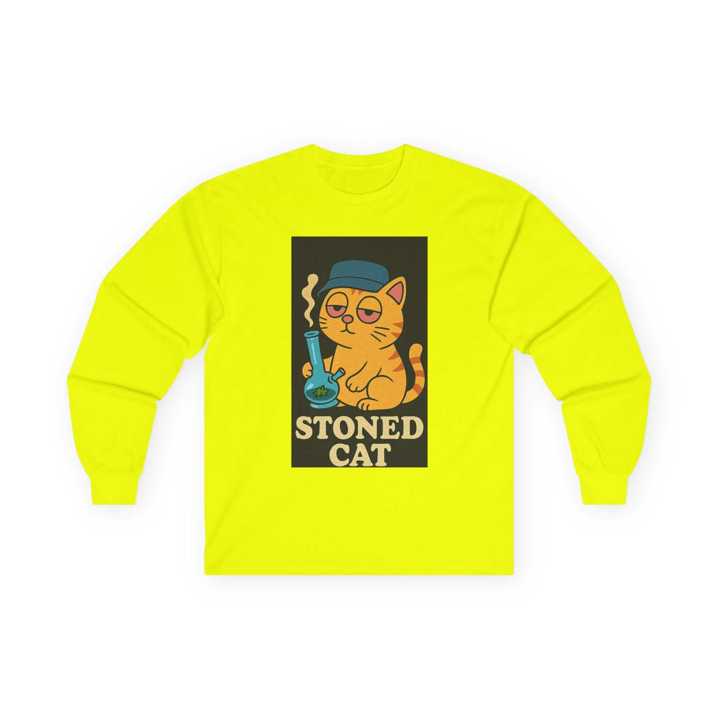 Stoned Cat Long Sleeve Tee, Funny Cat Shirt, Unisex Cotton Tee, Gift for Cat Lovers, Weed Humor Apparel, Cool Casual Wear