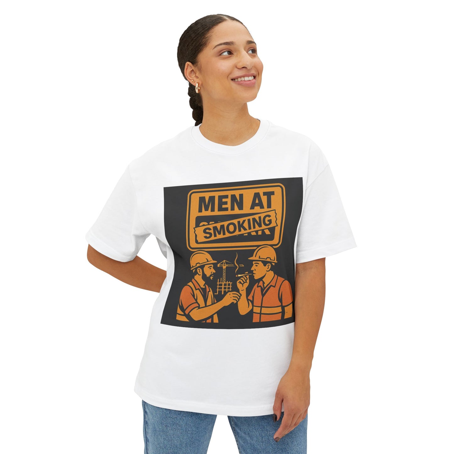 Men at Smoking Graphic Tee, Unisex Oversized Boxy T-Shirt, Casual Streetwear Style, Gift for Workers, Construction Theme Shirt