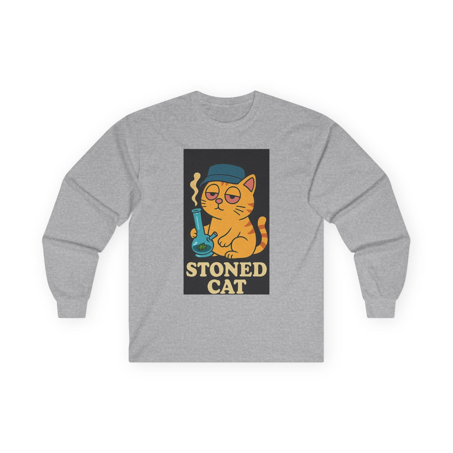 Stoned Cat Long Sleeve Tee, Funny Cat Shirt, Unisex Cotton Tee, Gift for Cat Lovers, Weed Humor Apparel, Cool Casual Wear