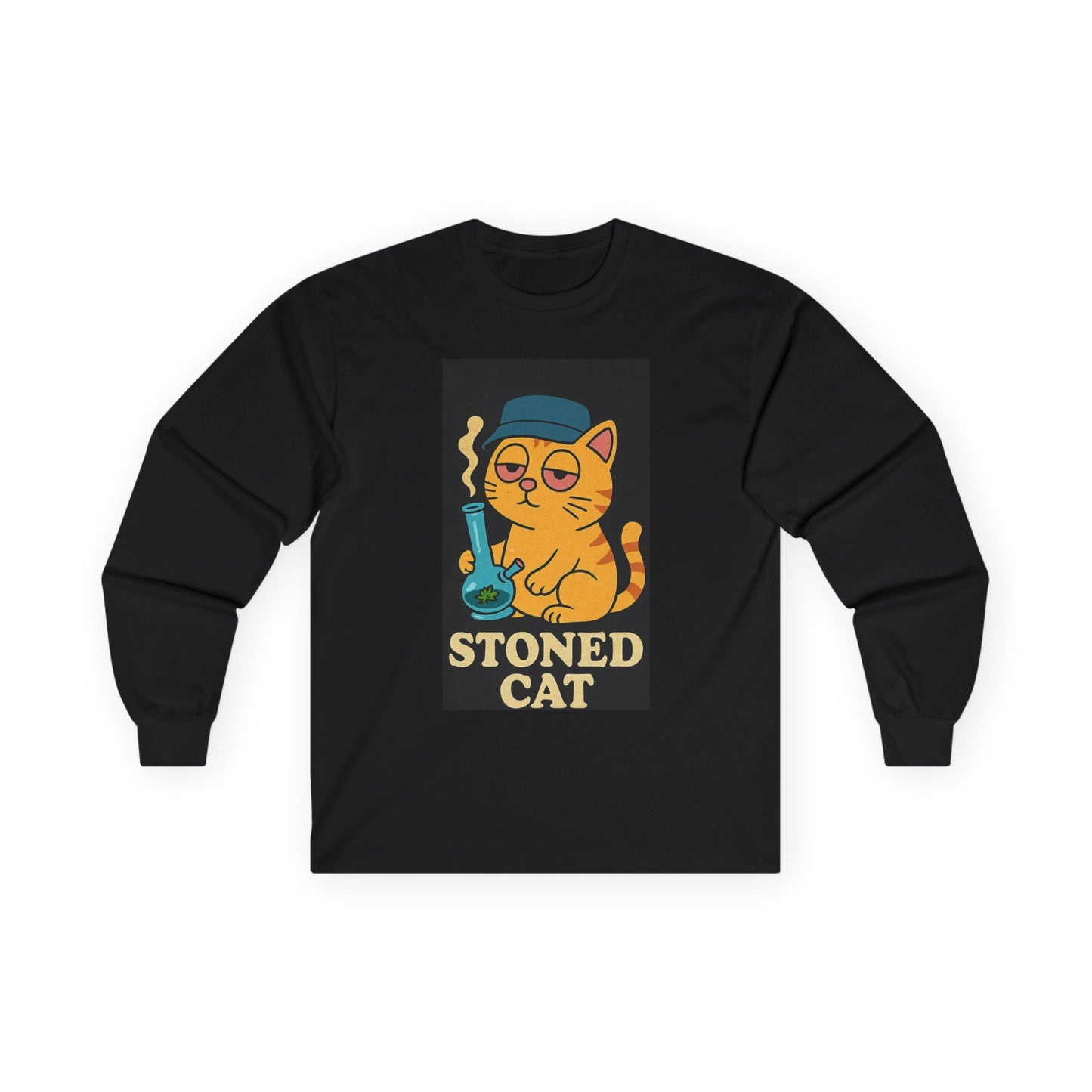 Stoned Cat Long Sleeve Tee, Funny Cat Shirt, Unisex Cotton Tee, Gift for Cat Lovers, Weed Humor Apparel, Cool Casual Wear