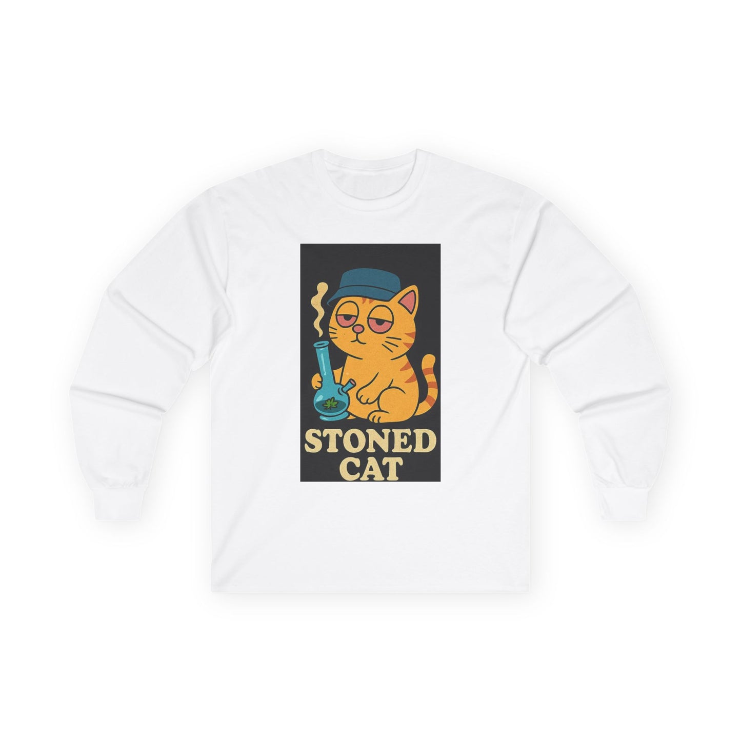 Stoned Cat Long Sleeve Tee, Funny Cat Shirt, Unisex Cotton Tee, Gift for Cat Lovers, Weed Humor Apparel, Cool Casual Wear