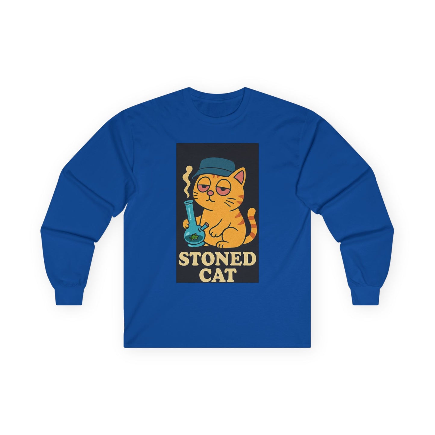 Stoned Cat Long Sleeve Tee, Funny Cat Shirt, Unisex Cotton Tee, Gift for Cat Lovers, Weed Humor Apparel, Cool Casual Wear
