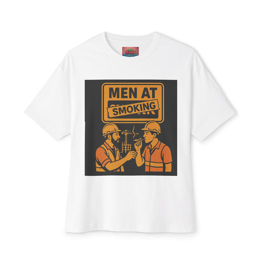 Men at Smoking Graphic Tee, Unisex Oversized Boxy T-Shirt, Casual Streetwear Style, Gift for Workers, Construction Theme Shirt