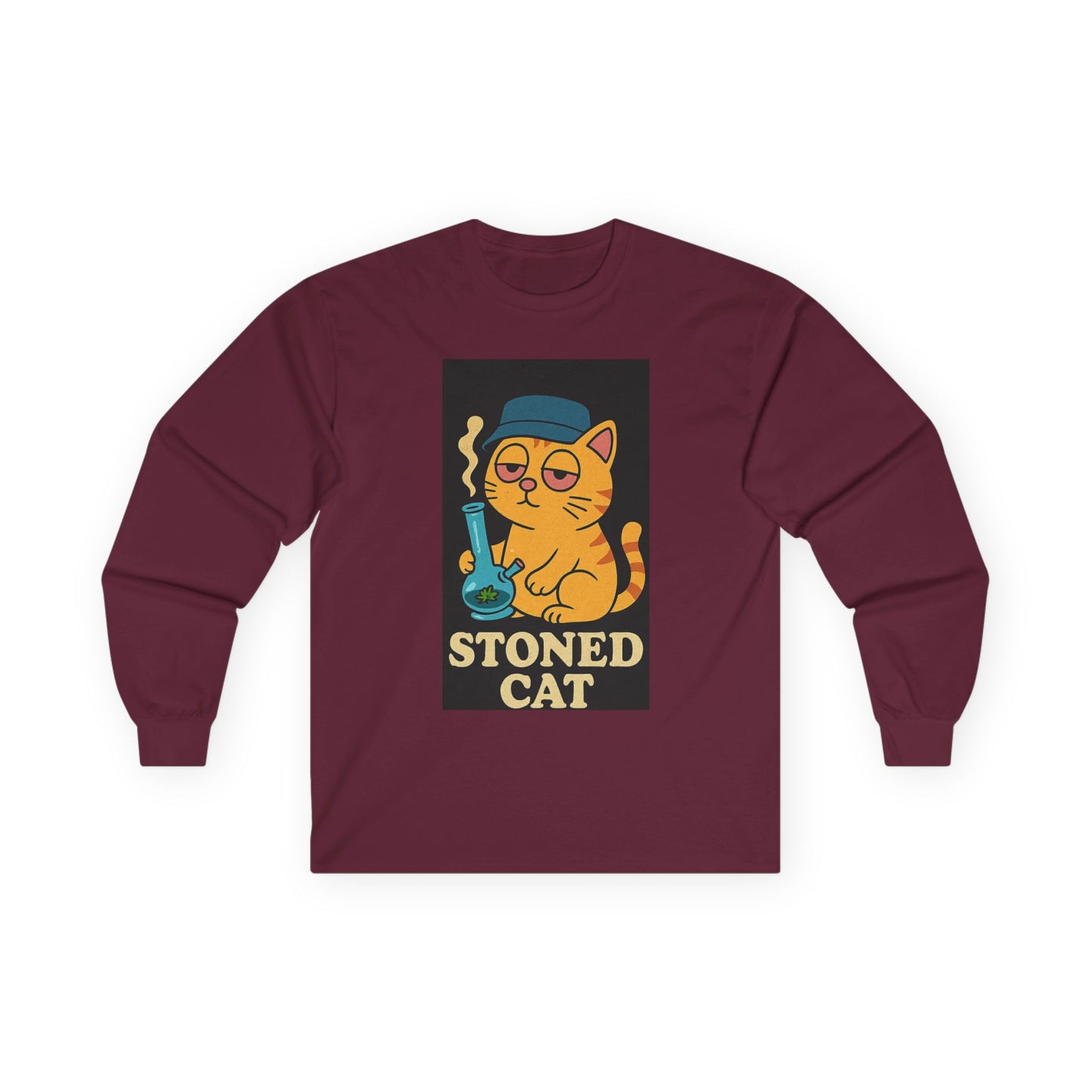 Stoned Cat Long Sleeve Tee, Funny Cat Shirt, Unisex Cotton Tee, Gift for Cat Lovers, Weed Humor Apparel, Cool Casual Wear