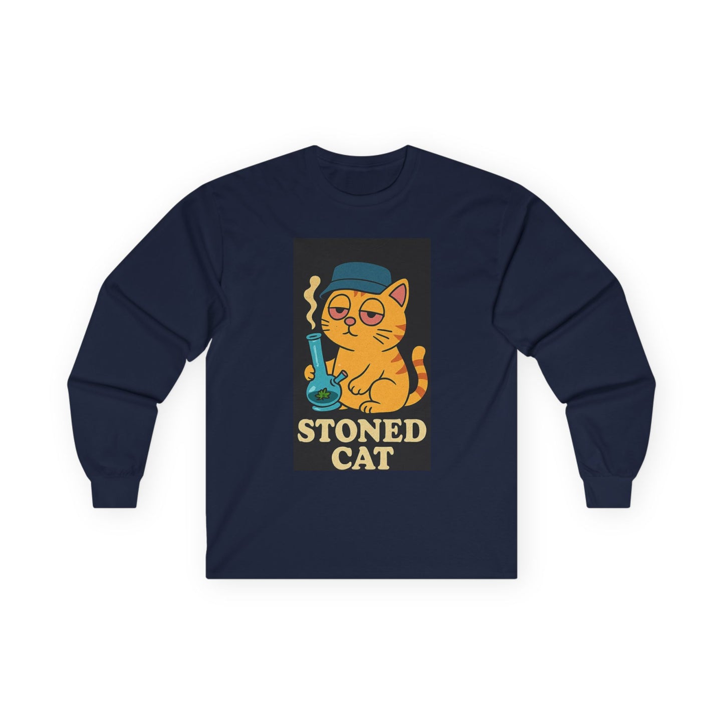 Stoned Cat Long Sleeve Tee, Funny Cat Shirt, Unisex Cotton Tee, Gift for Cat Lovers, Weed Humor Apparel, Cool Casual Wear