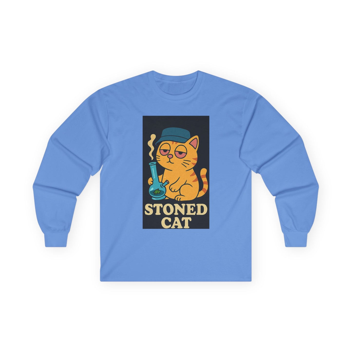 Stoned Cat Long Sleeve Tee, Funny Cat Shirt, Unisex Cotton Tee, Gift for Cat Lovers, Weed Humor Apparel, Cool Casual Wear